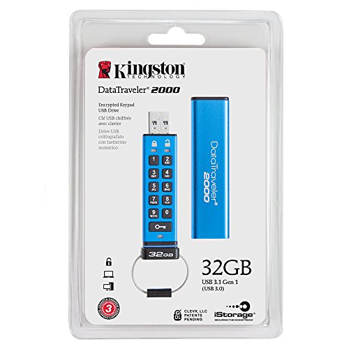 DT200032GB - Pen Drive de segurança Kingston de 32GB USB 3.0 Data Traveler Série 2000 c criptografia