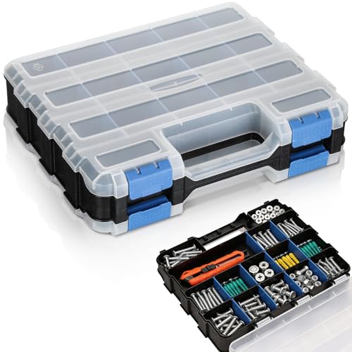 AiQInu Boite de Rangement Vis 34 Compartiments, Rangement Visserie avec Cloisons Amovibles, Boite a Vis pour Outils, Vis, Bricolage, Garage, Atelier (32x27x8cm)
