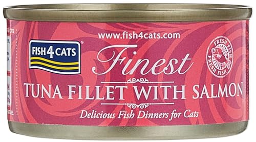Fish4Dogs - Fish4Cats Latas Naturales para Gato - 1975 - 70 Grs. (Lata), Atun con Salmon