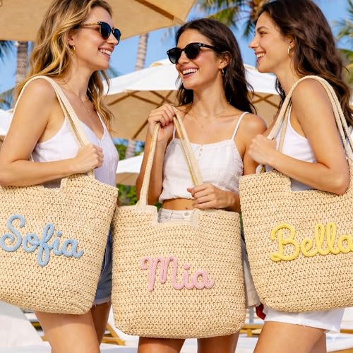 Bolso de playa personalizado tejido para mujer miniatura 2