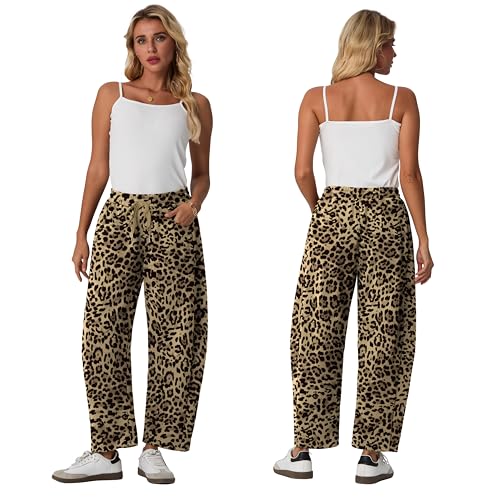 Image of Lepunuo Barrel Sweatpants Women Casual Baggy Elastic Waisted Pants Wide Leg Gym Trousers with Pockets