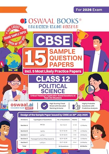 Image of Oswaal CBSE 15 Sample Question Papers Class 12 Political Science for 2026 Board Exam (As per CBSE Sample Question Paper issued on 30 July 2025), recommended by 2025 CBSE Toppers