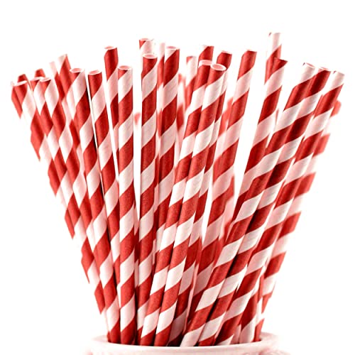 Biodegradable Paper Straws, 300 Pieces Pack,Red Stripe Disposable Drinking Straws,Eco Friendly Christmas Party Supplies, Birthday, Wedding,Christmas Straws #TOP9