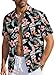 Runcati Camisa hawaiana de manga corta para hombre, camisa informal de verano, con botones, vacaciones, playa, flores, fiesta, camiseta informal, corte regular, camisa informal, Negro , L