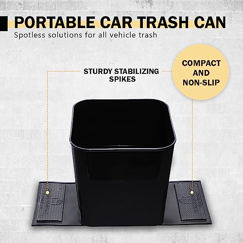 Image of Car Trash Can for Vehicles Leakproof Compact Garbage Bin w /Stability Flap, Anti-Slip Base, Portable Trash Holder for Cars, Trucks, SUVs, Minivans (Black, Large)