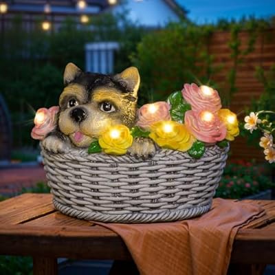 Adorable LED Dog Basket for Garden Décor