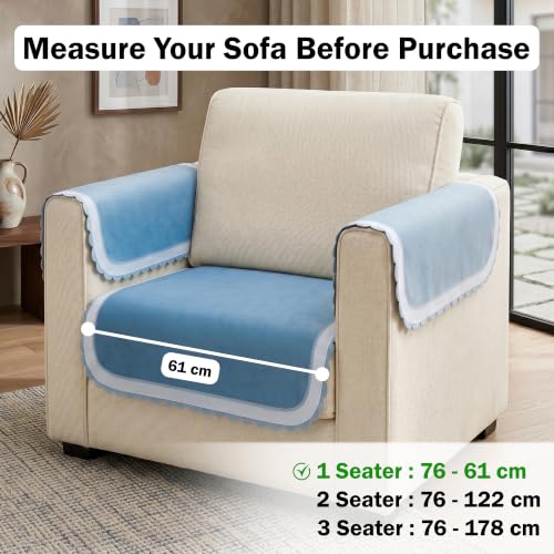 Image of Story@Home Sofa Mat Velvet Sofa Cover 1 Seater (76x61Cm) with Arm Rest Covers | Anti Slip Sofa Cover Velvet for Living Room | Measure Your Sofa & Create Your Own Customized Set -Ombre Shades of Blue