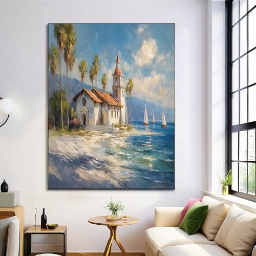 Cuadro sobre lienzo de playa y palmeras para un salón relajante de 60x80 cm