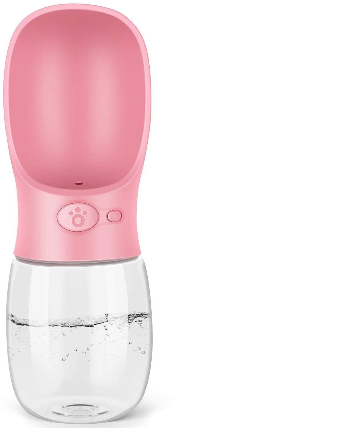 M&JMj Dog Water Bottle, Fashion Antibacterial Food Grade Leak Proof Portable Cat Travel Cup With Bowl Dispenser, Pets Outdoor Drinking 12Oz/350Ml, Pink, Petcup01-Pk