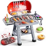 NIPLOOOW Kids Kitchen Toy Set, Kids BBQ Grill Kitchen Playset with Smoke, Sound & Light, 2-Layer Barbecue Indoor Outdoor Play Grill Toy Gift for Toddler Girl Boy Toy 3 4 5 6 7 8 Year Old