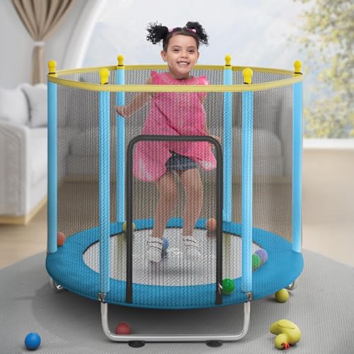 Image of StarAndDaisy Trampoline for Kids at Home with Safety Net Indoor & Outdoor Trampoline / 120KG Loading Capacity with Stainless Steel Frame & Legs -55 inch, 4.5 Feet - Blue