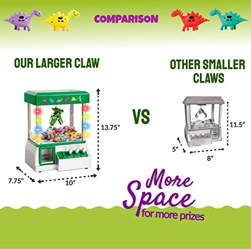 Bundaloo Claw Machine Arcade Game Candy Grabber & Prize Dispenser Vending Toy for Kids with Lights Sound & Mini Dinosaurs (Green Dinosaur) - Thumbnail 2