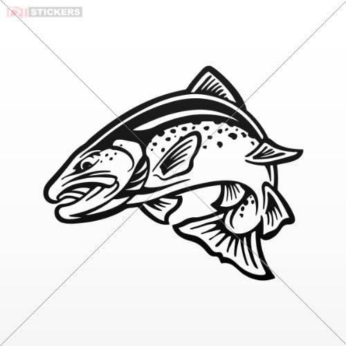Decals Sticker Salmon Tattoo Design Poster For Marine Vessel Doors Car Window Wall Art Decor Doors Helmet Truck Motorcycle Note Book Mobile Laptop Size: 4 X 3.3 Inches Black