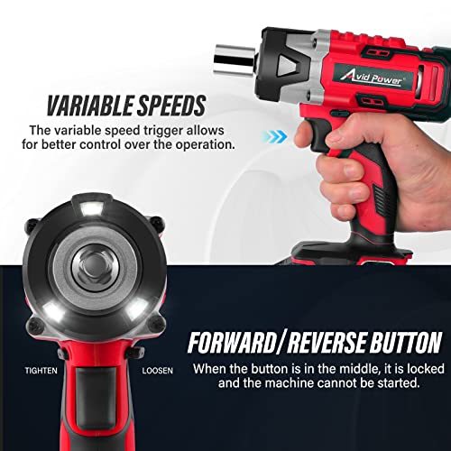 Avid Power Cordless Impact Wrench, 3/8 Impact Gun W/Max Torque 240 Ft-Lbs (330N.m), 20V Impact Driver Kit W/ 2.0A Li-Ion Battery, 4 Pcs Drive Impact Sockets,1 Hour Fast Charger #TOP3