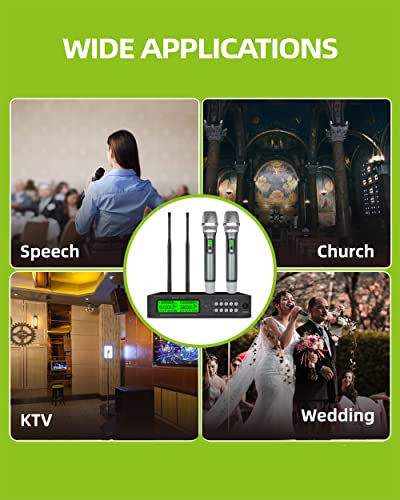 Kimyah Wireless Microphone System, All Metal Dual Uhf Cordless Mics Of Handheld, 328Ft Range, Ideal For Church, Conference And Karaoke, Dj, Wedding(Ky-8208) #TOP6