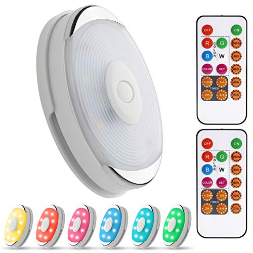 Dimmable Closet Light Puck Lights with Remote Under Cabinet Lighting Wireless Battery Operated Led Puck Lights RGB Color Changing Stick on Lights 16 Colors Night Light?6 Pack ?