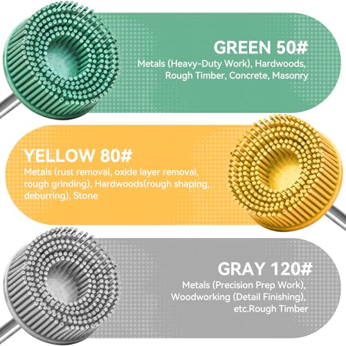 Image of 6Pack 2Inch Bristle Disc Grit, 50# 80# 120# with 1 /4 inch Shank Attachment Abrasive Coating Removal Disc for Metal