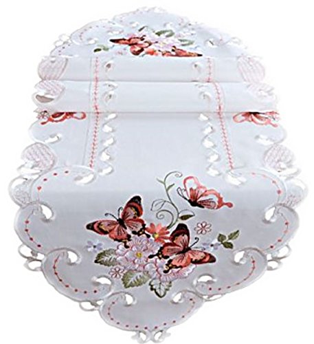 Raebel OHG Apolda Mantel 40 x 140 cm ovalado espumoso mariposas rojo multicolor bordado camino de mesa de mesa de primavera verano (40 x 140 cm) Cover