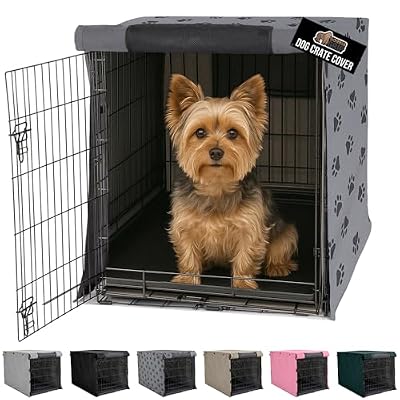 GORILLA GRIP Dog Crate Covers compatible with Amazon Basics Dog Crates, All Sides Open, Privacy Cover Fits 24" Wire Kennel, Breathable Mesh Windows, Light Reducing Puppy Training Cage Topper, Gray Paw