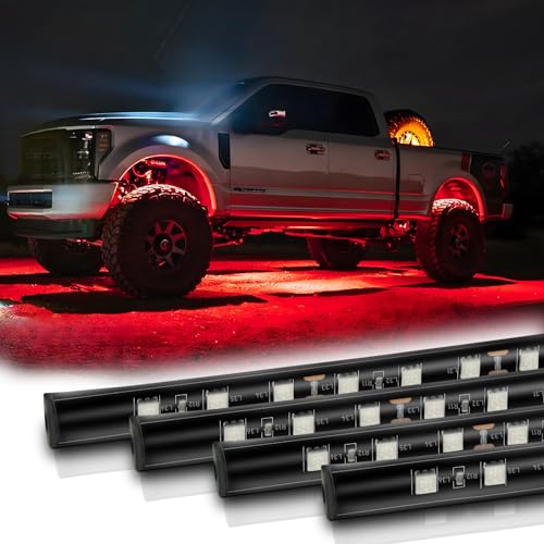 12V Led Light Strip 32CM Waterproof Red Led Light Strips for Motorbike Underglow Car Golf Cart Motorcycles Truck Boat Led Strip Lights,Pack of 4