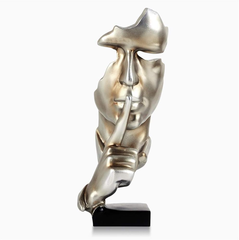 LWZY Silence is a gold sculpture statue, Resin creative ornament decoration Crafts For Office Home Bedroom Wine cabinet of living room-H 10x11x28cm(4x4x11inch)