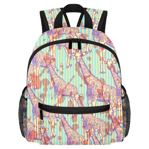 Petit sac à dos vintage multicolore pour enfant avec compartiment bouteille motif girafe
