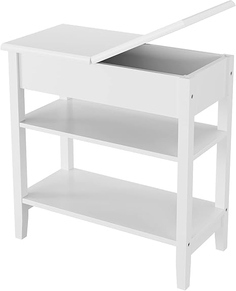 End Table with Storage, Flip Top Side Table with Shelves, Bedroom  Nightstand Sofa Table, Narrow File Cabinet for Home Office, Ivory White