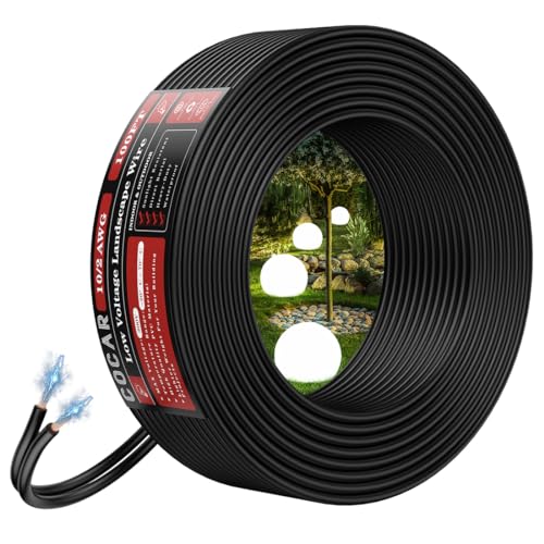 Cocar 10/2 AWG Landscape Lighting Wire 100FT Low Voltage Direct Burial 10 Gauge 2 Conductor Cable for Landscape Park Yard & LED Lamp Lighting Systems