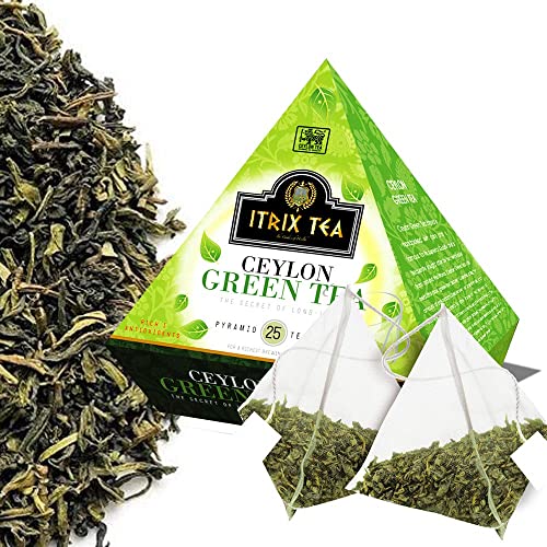 Itrix Ceylon Green Tea 5 Packs - 100% Natural Tea Leaves - Refreshing & Delicious Beverage With Reusable Bag - 25 Tea Bags Per Pack #TOP5