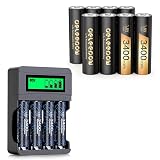 Deleepow Lithium AA Batteries 3400mWh High Capacity with LCD Charger, Rechargeable AA Batteries 1.5V