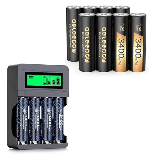 Deleepow Lithium Aa Batteries 3400Mwh High Capacity With Lcd Charger, Rechargeable Aa Batteries 1.5V 8Aa Lithium Rechargeable Batteries #TOP7