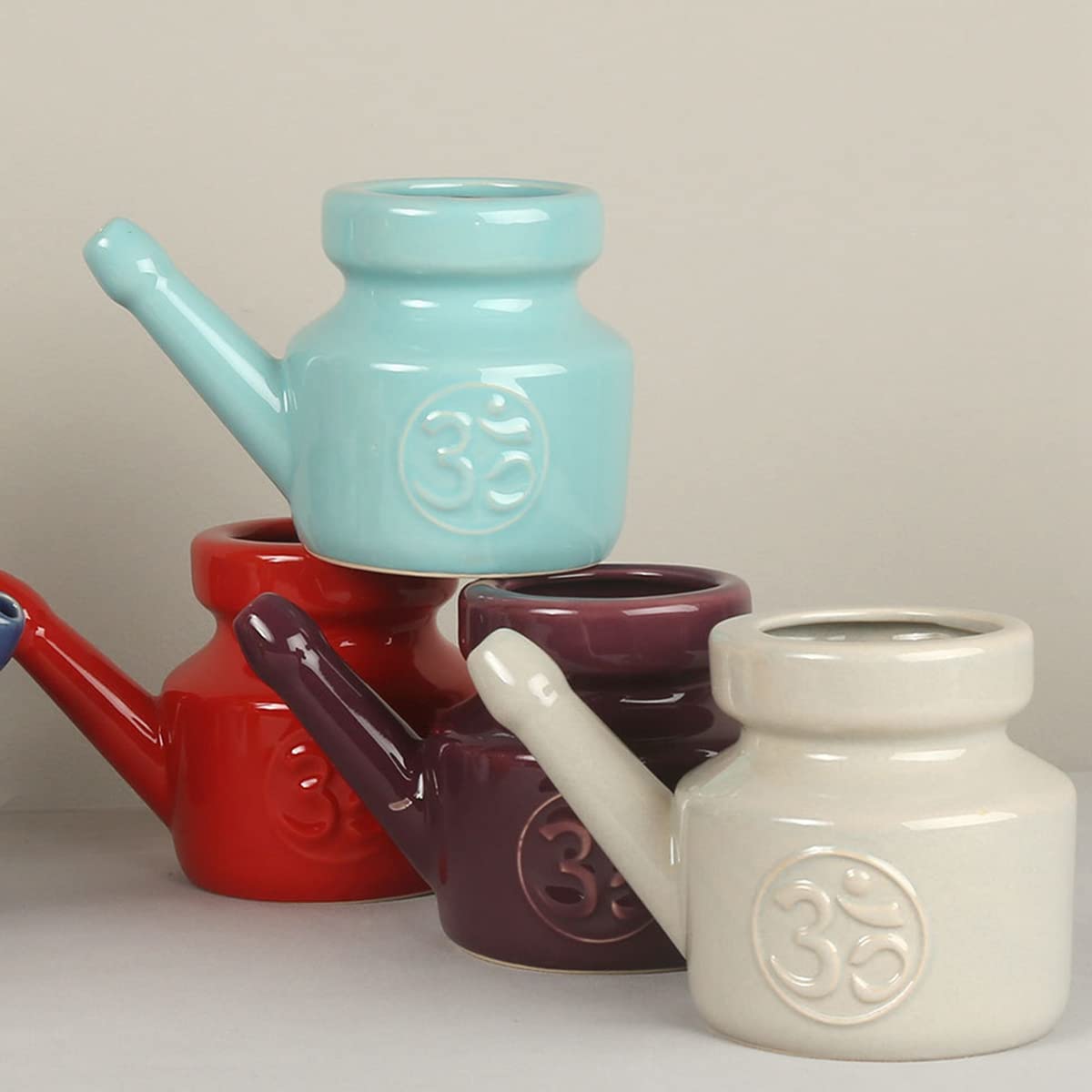 350Ml CéRamique Neti Pot Pot de Nettoyage de Nez Pot de Bec Anti-Fuite pour RinçAge Nasal Nez Lavage Femmes,Bleu