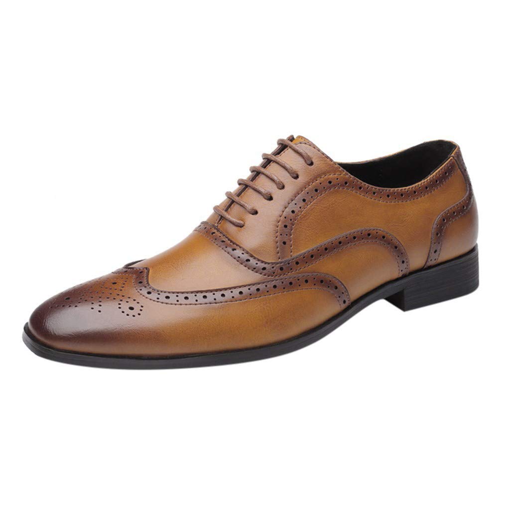 MLAGJSSMen Leather Shoes Brown Lace Up Brogue Shoes Men's Oxford Formal Shoes Lace-up Brogues Derbys Dress Shoes