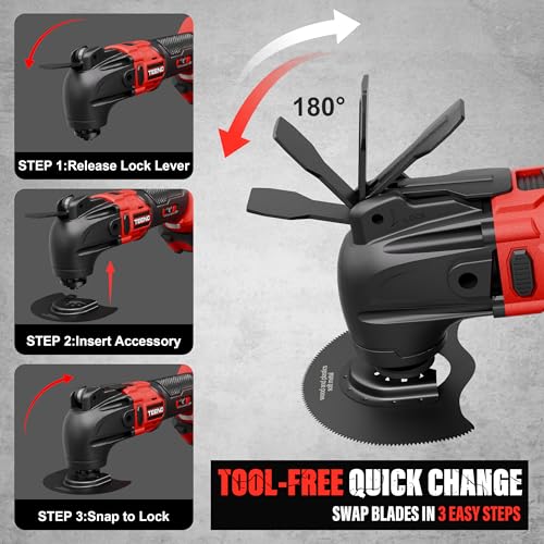TEENO 20V Cordless Oscillating Tool Brushless, Multi-Tool Kit 4° Oscillation Angle Oscillating Saw, 6 Variable Speeds with Quick-Lock Change System, 26PCS Multitool Blades & Carrying Bag for DIY by TEENO - Used condition - Image 7