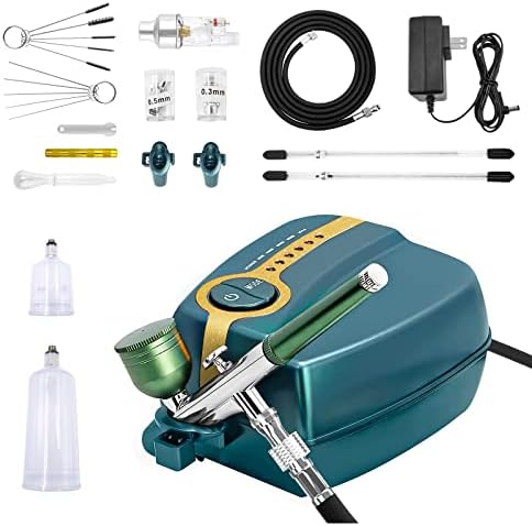 Tplook Upgraded 37PSI Airbrush Kit, Dual-Action Multi-Function Five-Stage Pressure Adjustment Action Airbrush Set with Automatic Stop Compressor for Make up,Painting,Tattoo,Cake,Manicure, Spray Model