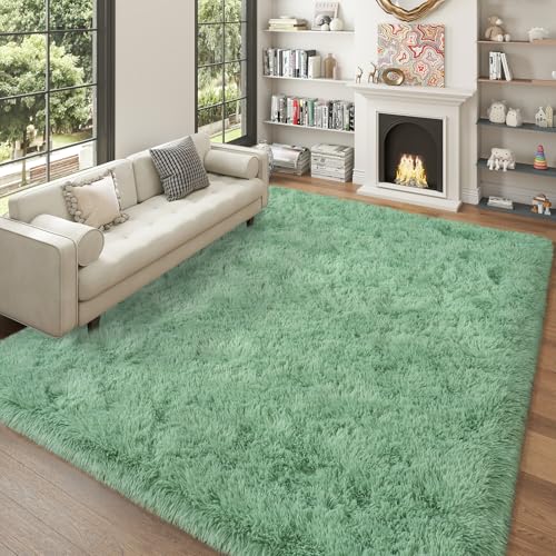 Dssimo Super Fluffy Rug for Bedroom, Modern Shag Sage Green