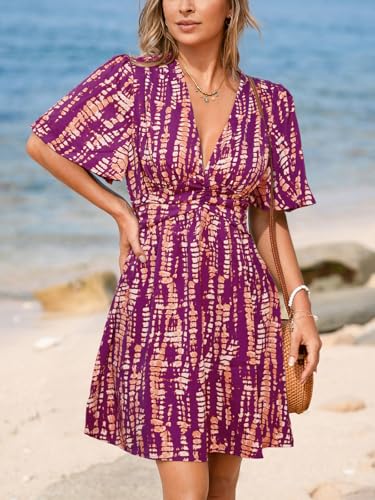Image of CUPSHE Women's Plunging V Neck Flutter Sleeve Smocked Waist Mini Dress