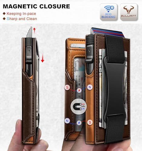 Image of BULLIANT Men Slim Leather Wallet Metal Case Money Clip-Magnetic Closure