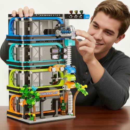 NEWABWN City Parking Tower Building Set for Adults, 1144Pcs Vertical Garage Display, Compatible with Lego City Mini Cars (6-Stud Wide) & 1:64 Die-Cast Models, Architecture Building Kit for Collectors