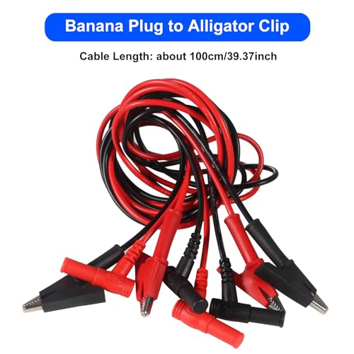 Image of UMLIFE 2Pack Multimeter Test Leads Right Angle Banana Plug to Alligator Clip Heavy Duty Silicone Wire 14 Gauge for Electrical Testing 3 Feet /1m