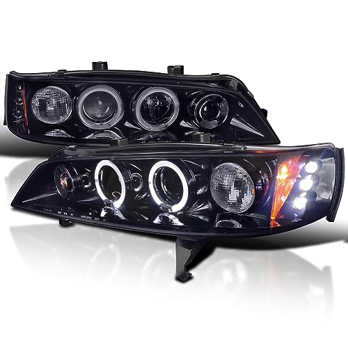 Spec-D Tuning LED + Halo Pro Headlights Glossy Black Housing Smoke Lens Compatible with 1994-1997 Honda Accord 2/4 Door, Left + Right Pair Headlamps Assembly
