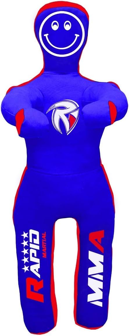 Rapid Mart Brazilian Karate Grappling Dummy - 48 Inches (4 FT) Unfilled, Durable Fabric, Fully Movable Arms & Legs for BJJ, Jiu-Jitsu, Wrestling,Martial Arts Training(Blue-Red)