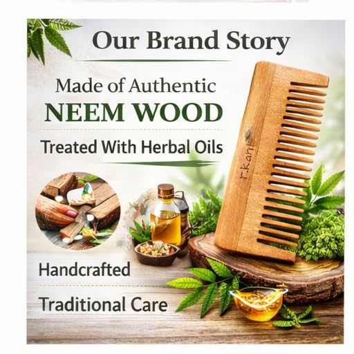 Image of R.Kant Neem Wooden Hair Comb | Wide Teeth Detangler | Natural Hair Care | Shampoo Comb | Gentle on Scalp | 1 Piece