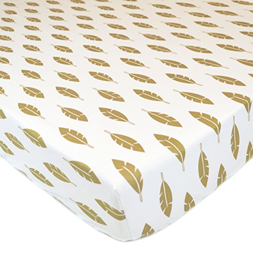 Image of American Baby Company 100% Natural Cotton Percale Fitted Crib Sheet for Standard Crib and Toddler Mattresses, Sparkle Gold Leaves, Soft Breathable, for Boys and Girls