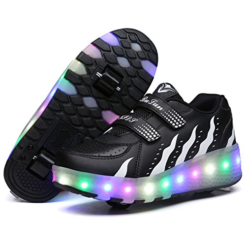 Zapatillas con Ruedas 7 Colores LED Luces Luminosas Zapatos Ajustable Ruedas Patines Deportes al Aire Libre Gimnasia Zapatillas de Skateboard para Niños y niña Los Mejores Regalos