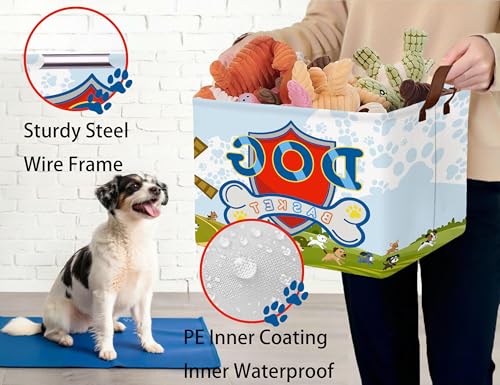 Image of Large Dog Toy Basket Storage Bin Organizer With Handles Collapsible Puppy Gift Box for Kids Toy, Clothing, Blankets (Paw)