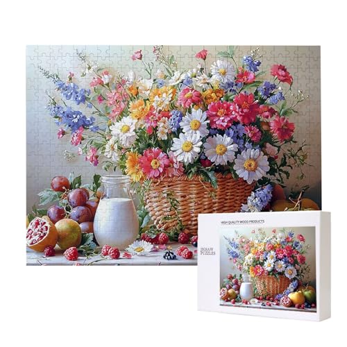 Puzzle de Madera para Adultos 1000 Piezas - Frutas canastas de Flores, Obra de Arte de Juego de Rompecabezas para Adultos, Puzzle de Impresión de Alta Definición Multicolor, Creativo Regalo d-750