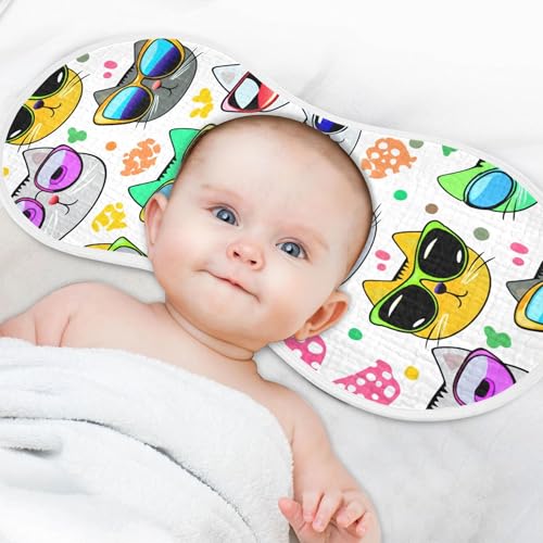Burbuja Cartoon Cat Faces Wearing Sunglasses Muslin Baby Burp Cloths, Soft & Absorbent Cotton Burping Rags for Newborn Boys & Girls, 2 Pack4