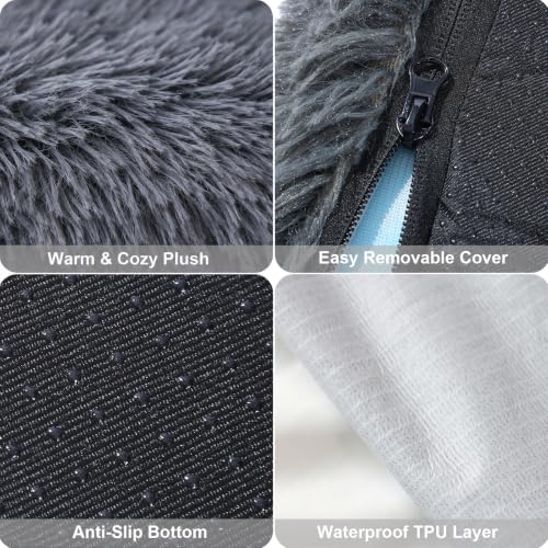 Image of Orthopedic Memory Foam Dog Bed Large Size Crate Pad 41 x 27 Inch Dark Gray | Dual-layer support with removable washable plush cover waterproof liner nonslip base for kennel car and home use up to 85 lb