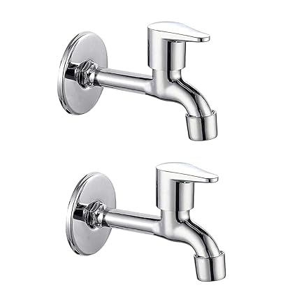 Cossimo Stainless Steel Fusion Long Bib Cock Tap with Wall Flange (Chrome Finish) - Pack of 2